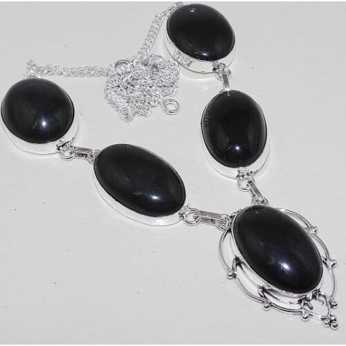 Black Onyx Necklace Silver Overlay over Copper , 52.5 cm, N0794