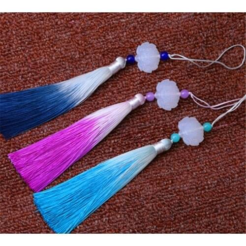 New Tessel 14 Colors Pendant Gradual Tassel Polyester White Jade Lotus Flower Vertical Ice Silk Fan Pendant Festival Gift