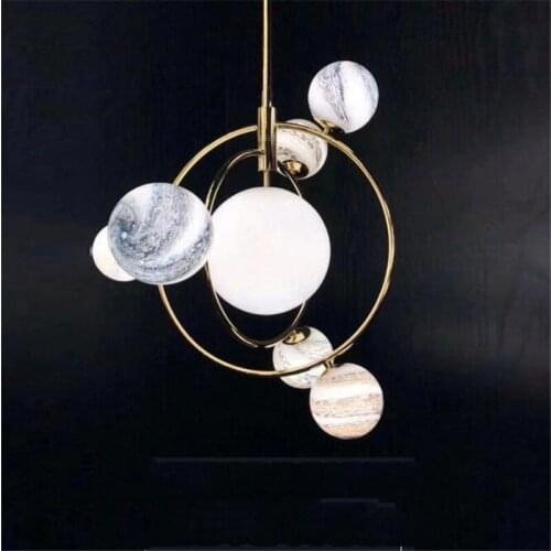 Post-modern Creative Planet Pendant Light for Foyer Bedroom Dining Room Iron Glass Ball 7/13 Heads Suspension Lamp 1813