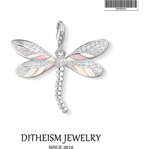Large Pink Dragonfly Charm Pendant,2019 Fashion Jewelry 925 Sterling Silver Trendy Gift For Women Girls Fit Bracelet Necklace