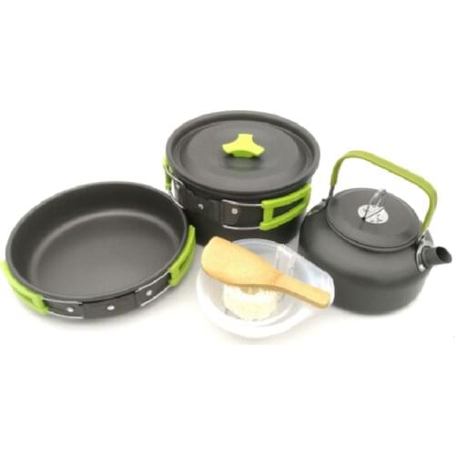 2-3 person Ultra-light Aluminum Alloy Camping Cookware Outdoor Cooking Teapot Picnic Tableware Kettle Pot Frying Pan 3pcs/Set