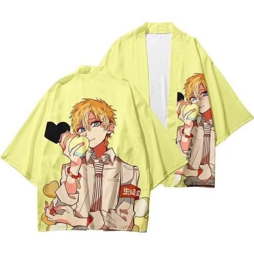 Cross-border Animation Collar Seven-point Sleeve Shirt Binding Young Flower King Kimono Cardigan Loose Size Mens Coat