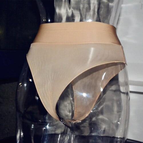 Sexy Women High Waist Shiny Seamless G-srting Bottom Panties Sheer See Through Thong Brief Underwear Gay Wear Plus Size F15