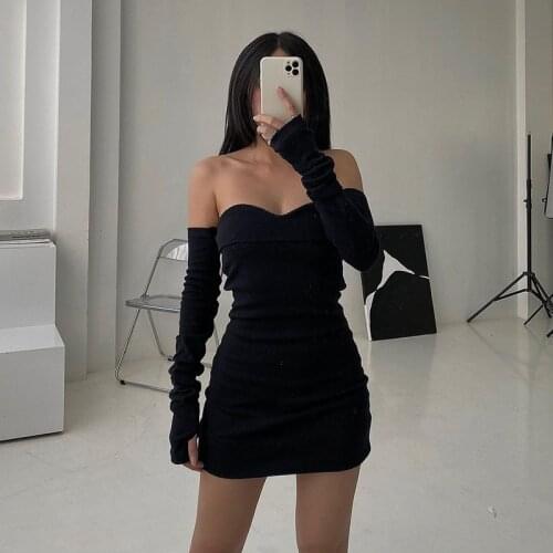 Sexy Sleeveless Tube Dress Bodycon Casual Fashion Long Sleeve Mini Dresses Strapless Solid Party Elegant 2021 Streetwear Dress