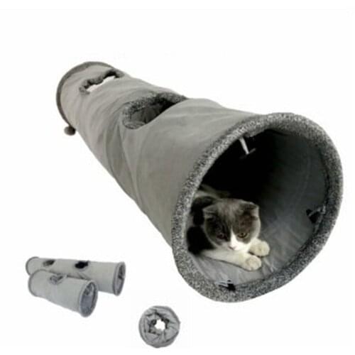 Collapsible Cat Tunnel Kitten Play Tube for Large Cats Dogs Bunnies With Ball Fun Cat Toys 2 Suede Peep Hole pet toys WF
