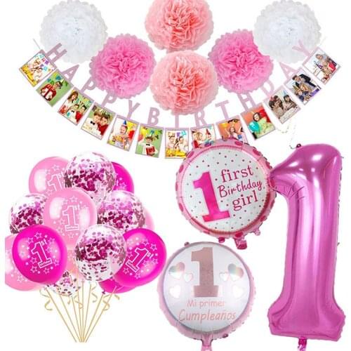Boy Girls' First Birthday Decorations Baby 1st I am One Year Party Supply Balloons Banner Garlands Birthday Party DIY Decoration