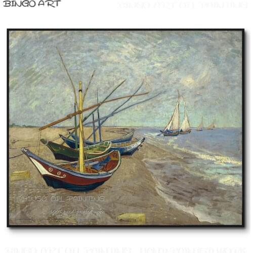 Van Gogh Reproduction Fishing Boats at St. Marys Beach Oil PaintIng Reproduce Art Van Gogh Beach Painting for Wall Decoration