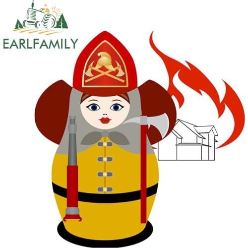 EARLFAMILY 13cm x 13cm for Firefighter Matryoshka Doll Vinyl Car Stickers Motorcycle Camper Decal Trunk Sunscreen Car Styling