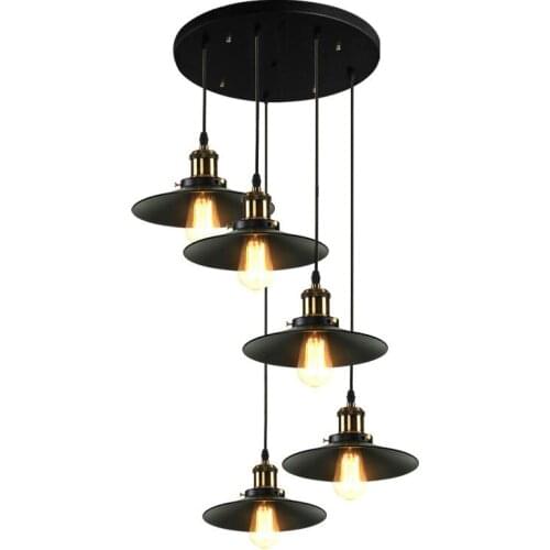 North American Style Vintage Nostalgic Bar Hanging Pendant Lights,Vintage Pendant Lamps With 1/3/5 Black 22CM Lamp Shades