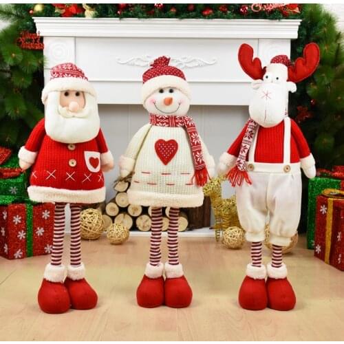 Dolls Retractable Santa Claus Big Size Christmas Snowman Elk Toys Xmas Figurines Christmas Gift for Kid Red Xmas Tree Ornament