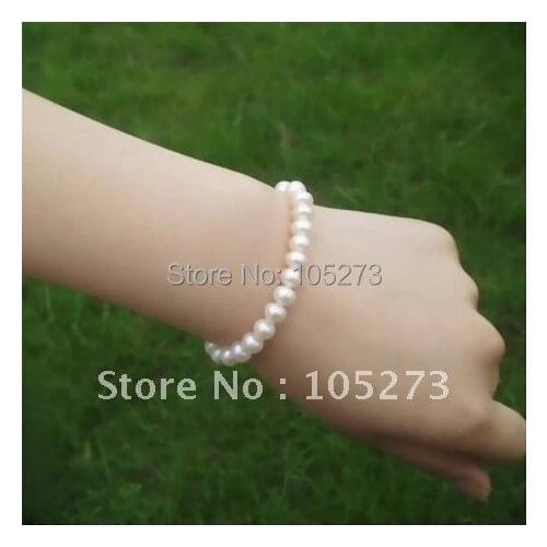 Pearl Bracelet AA 7-8MM White Color Exquisite Freshwater Pearl Bracelet 18cm Elastic Bangle Fashion Jewelry New Free Shipping