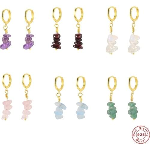 CANNER 925 Sterling Silver angle EarringsColorful Natural Stones Pendant Earring For Women Aretes Pendientes Gothic Jewelry