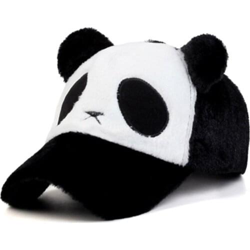 Winter Women Baseball Cap Female Cartoon Panda Hats Casual Style Kid Lambswool Plush Surface Girls Warm Outdoor Snapback Caps