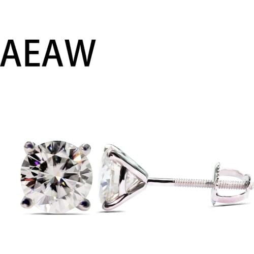1.0 cttw Round Brilliant Cut Moissanite Stud Earrings For Women Solid 14K White Gold Fine Jewelry