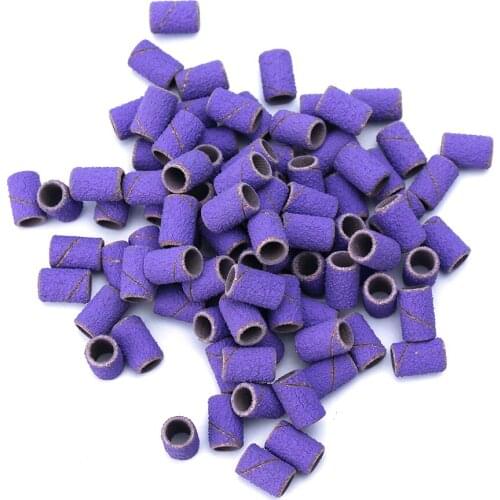 100 Pieces Of Purple Sanding Belt Hand Care Mandrel Electric Nail Drill Bit Accessory Gel Remove Nail Care Polishing Tool