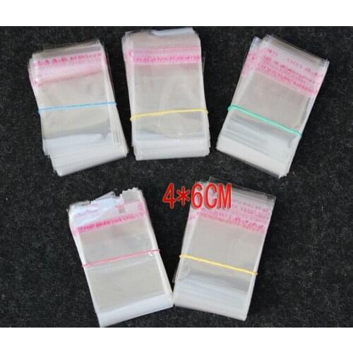 1000PCS 4x6cm opp transparent clear self adhesive seal plastic bags for necklace/jewelry/gift/Headbands diy small packing bag pe