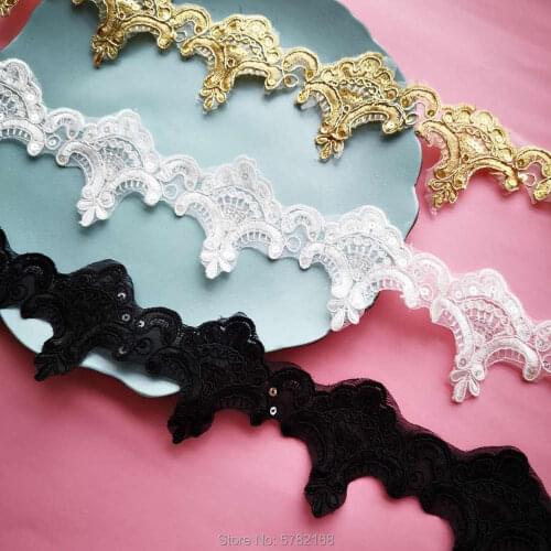 2Yards/6.5cm Hot Fashion DIY Gold Black Ivory Lace Trim Embroidery Glitter Lace Applique Trimming Handmade DIY Accessories