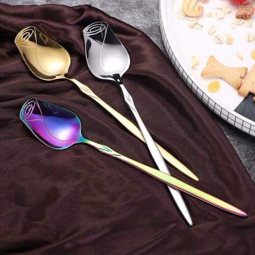 4pcs New Rose Flower Scoop Stainless Steel Dessert Cake Ice Cream Scoop Stirring Scoop Creative Heart Fruit Salad Fork Tableware