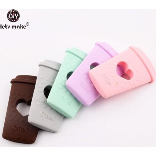 Lets make Silicone Teething Food Grade Teether 5pc Cartoon Silicone Coffee Cup BPA Free DIY Jewelry Necklace Pendant Teethers
