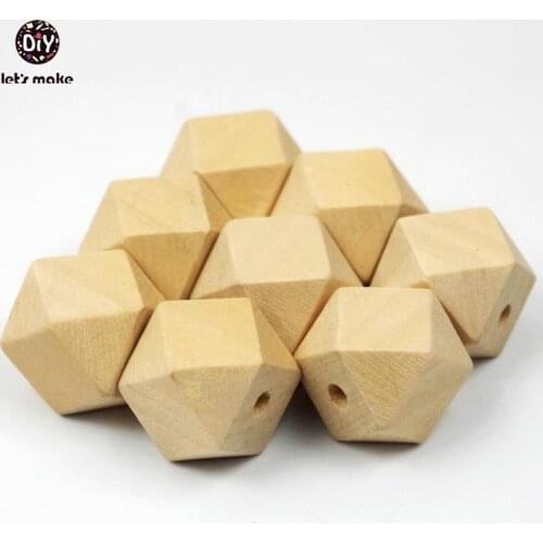 Lets Make Wooden Teether 50pcs Unfinished Hexagon Geometric Beads 20mm Wooden Spacer Beads DIY Teething Necklace Baby Teether