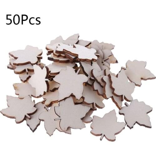 50Pcs/Bag Laser Cut Wood Maple Leaf Embellishment Wooden Shape Craft Wedding Decor