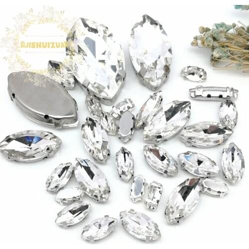 8 SIZES 30PCS Free shipping! White Horse eye shape Glass Crystal sew on rhinestones with calw Diy wedding decoration
