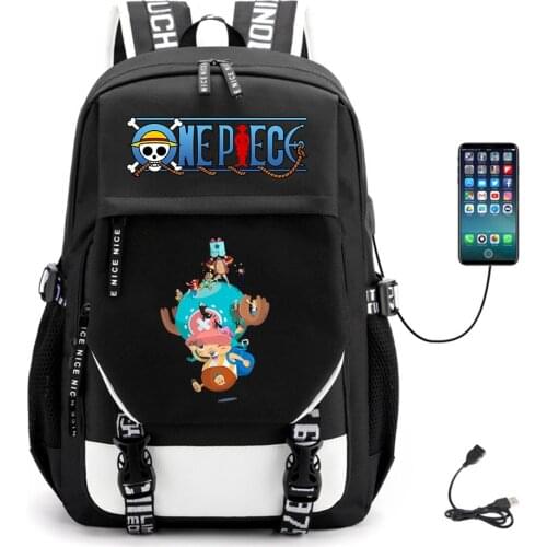 Anime One Piece USB Backpack Fabric Teenger Canvas Student Packsack Unisex Casual Schoolbag High Quality Laptop Bag