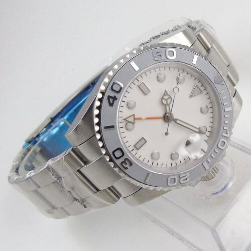 GMT 40mm Automatic Men Watch Ceramic Bezel Brushed Oyster Strap Sapphire Glass Screwdown Crown