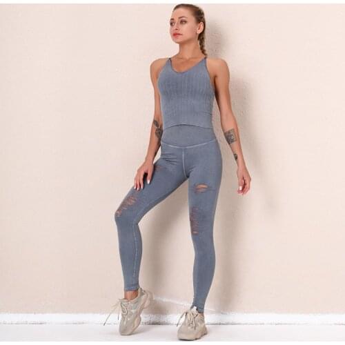 Seamless Yoga Suit Knitted Running Sports Fitness Suit Women High Elastic Push-up Vest Hip Lifting Solid Yoga Pants