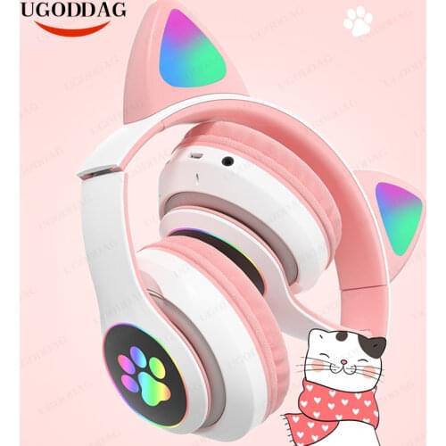 RGB Cat Ear Headphones Bluetooth 5.0 Bass Noise Cancelling Adults Kids Girl Headset Support TF Card With Mic Headset Gamer V5.0