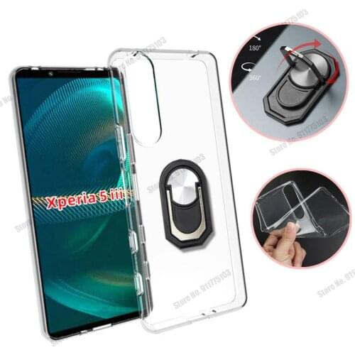 Rotation Ring Back Case For Sony Xperia 5 iii 10 ii 1 ACE ii transparent TPU Phone Cover For Xperia 10 III 5II Stand Holder Capa