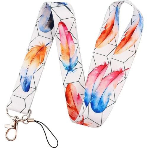 Colorful Feathers Neck Strap Keychain Lanyard For Keys ID Card Badge Holder DIY Hang Rope Webbing Ribbon Mobile Accessories