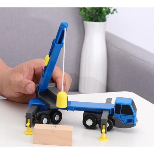 Wooden Train Track Simulation Large Crane Engineering Car Toy Boy Children Trolley Trolley Wooden Inertial Rail Car Toys for Kid