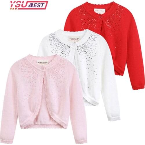 Kids Girls Cardigans Sequins Coats Long Sleeve Sweater Jacket Girl Open Front Knit Bolero Shrug Outwear Children Sweater Top
