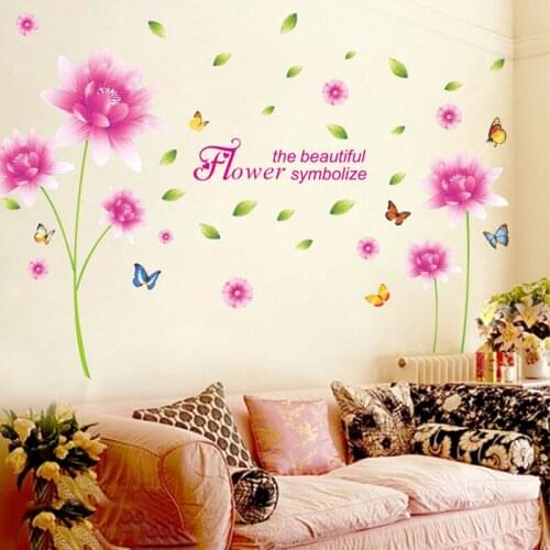 Fantasy pink flowers wall sticker Vinyl DIY butterfly petal wall decals For Living room TV sofa background wall decor sticker