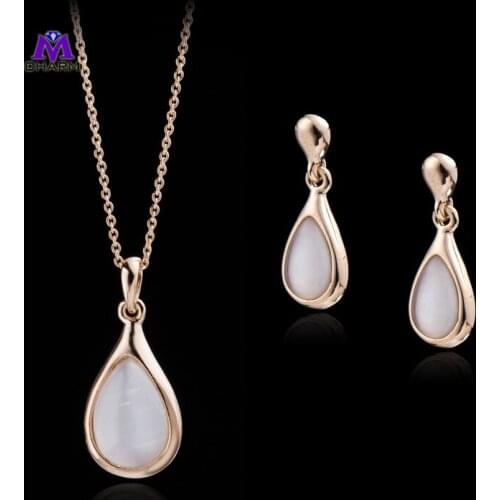 Hot Selling,Real Gold Plated Made With Semi-precious Stone Water-Drop Wedding Jewelry Earrings&Necklace Set For Women And Girls