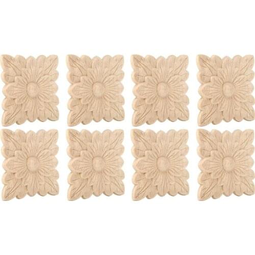 Household Wood Appliques 8Pcs Beautiful Flower Pattern Wood Carved Applique Furniture Garden Door Decoration Accessories