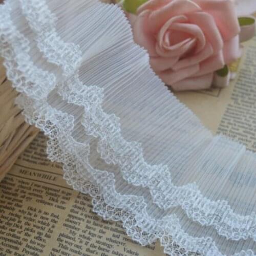 5Yards/lot Pure white lace accessories hard yarn wrinkled accordion pleated lace dress skirt lace width 8 cm SC628
