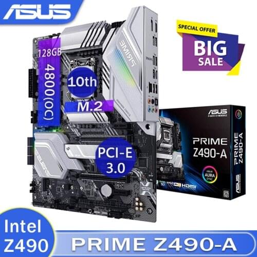 LGA 1200 Asus PRIME Z490-A Motherboard DDR4 Overlocking RGB DisplayPort M.2 SATA3 Desktop Intel Z490 Placa-Mãe 1200 ATX New