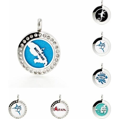 20mm Cute gecko fish Martinique map 316 L Stainless Steel Magnetic diffuser locket Pendant medallion necklace chain with 10 pads