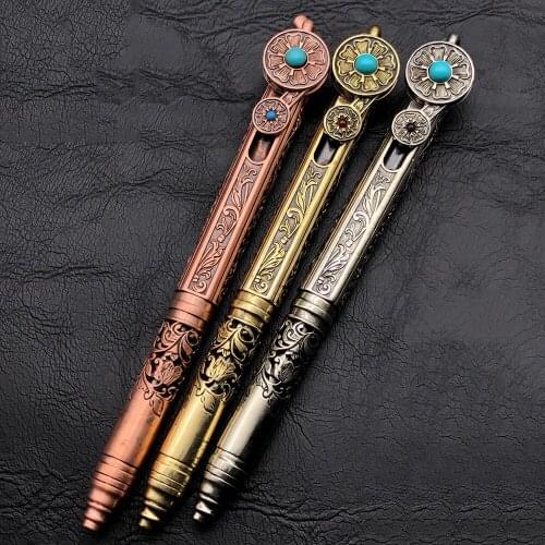 Retro Style Handmade Mechanical Bolt Metal Pen Hollow Carved ball pen Self Defense EDC Writing Tool Outdoor