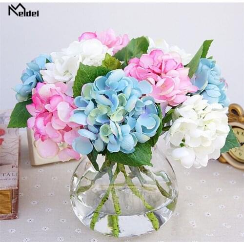 Meldel Artificial Hydrangea Bride Wedding Bouquet Fake Silk Flowers Real Touch Hydrangea Flowers Homerations Home Party Supplies