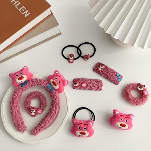 Cute girls strawberry bear hair bands hairpin hair accessories Lamb plush hair rope rubber band elastic Korean Kid headwear