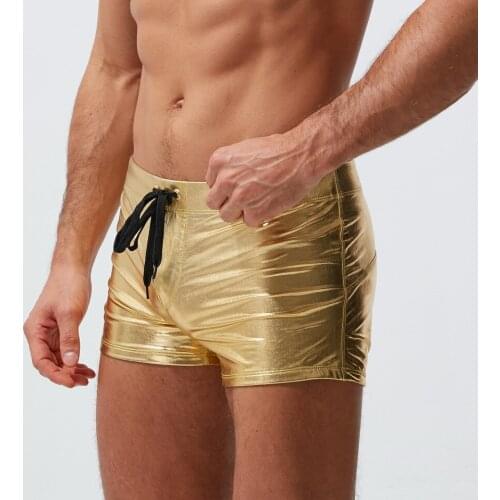 Fashion Men Bronzing Underwear Sexy Bright Board Briefs Underpants Club Gold Silver Panties Surf Board Shorts Swimwear For Male