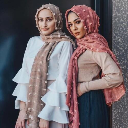 Women Plain scarf Headband Muslim Women hijabs Scarf Pearl Chiffon Shawls and wrap High Quality Solid Color Malaysian Scarves