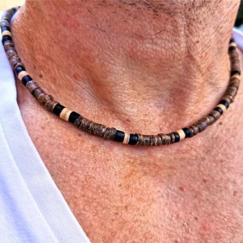 Mens African necklace, Men african Beaded jewelry, Surfer necklace Gifts for men, Wooden Beach Necklace