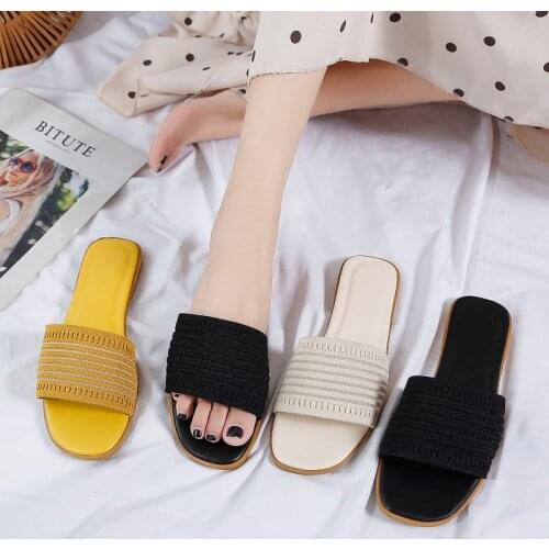 Woman Slippers Flat Shoes Women Flat Mules Fashion Summer Slipers for Women Comfort Yellow Black Beige Slides Women Wholesale