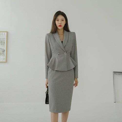 New arrival fashion korean style sets for women temperament slim pencil skirt and vintage ruffles jacket sexy two piece set