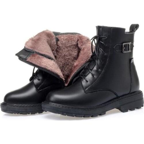 New Temperament Autumn Martin Boots Genuine Leather Wool / Plush Warm Shoes Woman Motorcycle Boots Winter Shoes Womens Boots