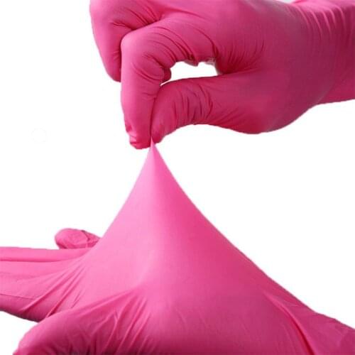 Pink Nitrile Gloves 100pcs Disposible Food Grade Waterproof Allergy Free Disposable Work Safety Gardening Gloves